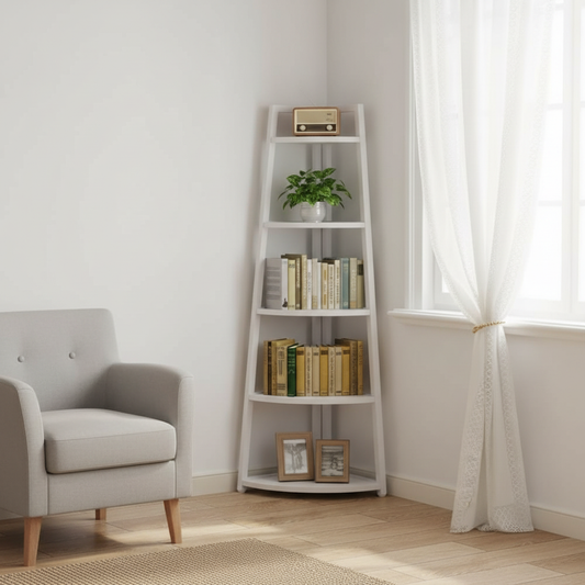 5-Tier White Corner Shelf with Metal Frame