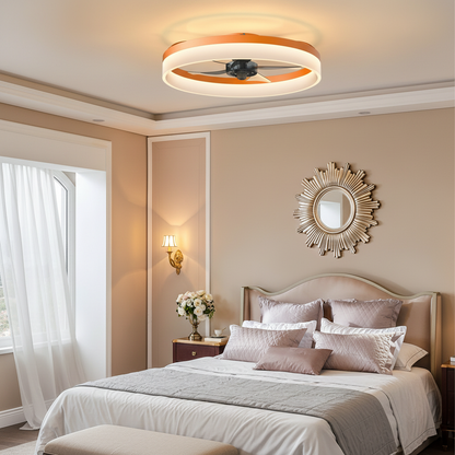 Flush Mount Ceiling Fan with Dimmable LED Light, Orange