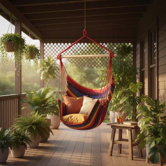 Rainbow Cotton Canvas Hanging Rope Chair with 2 Pillows