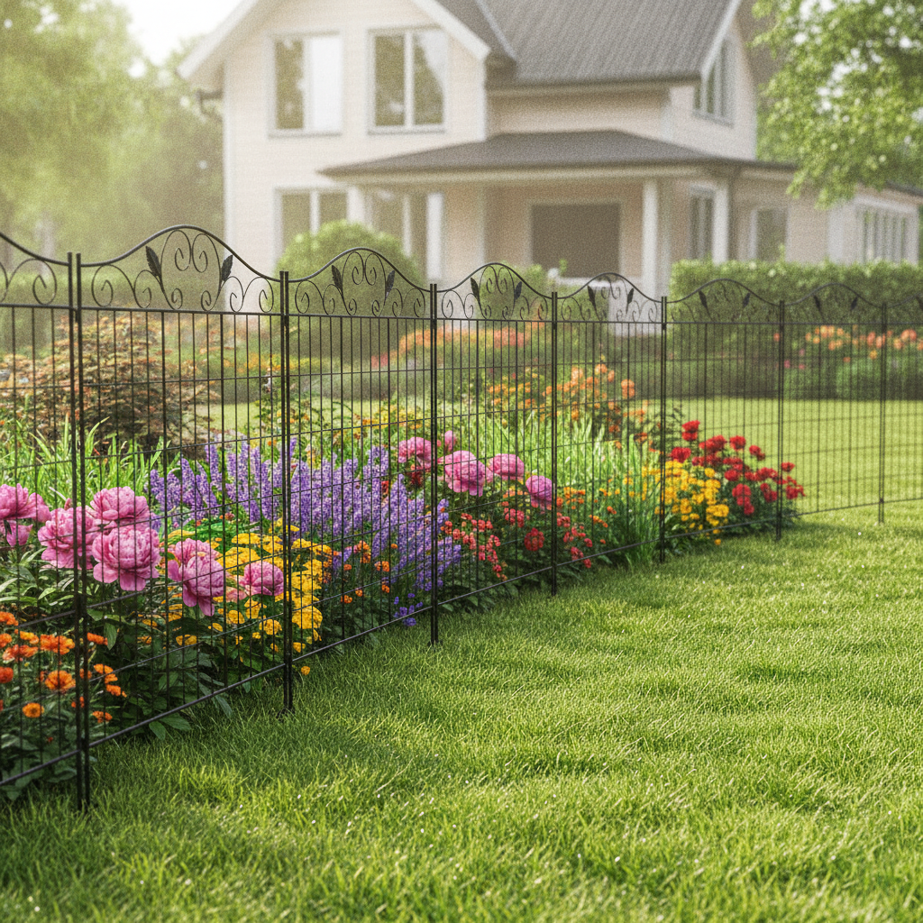 44 in x 12 ft Folding Garden Fence Border, 4 Panels, Black