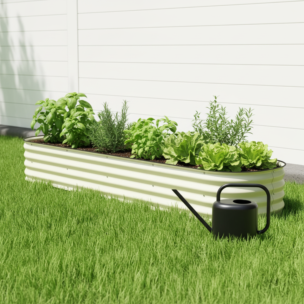 94.5 in Galvanized Raised Garden Bed Kit, Cream