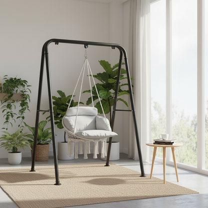 Macrame Hanging Hammock Swing Chair with Cushion, Gray