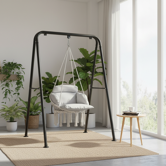 Macrame Hanging Hammock Swing Chair with Cushion, Gray