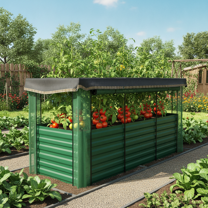 Raised Garden Bed with Crop Cage and Shade Cloth, Green
