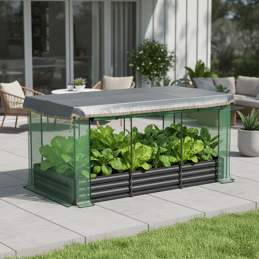 Raised Garden Bed with Crop Cage and Shade Cloth, Gray