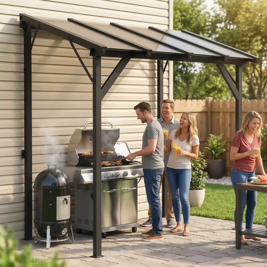Hardtop Grill Gazebo with Polycarbonate Roof, Dark Gray