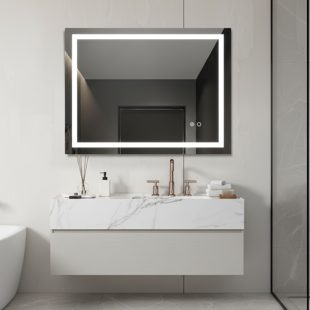 LED Bathroom Mirror with Touch Dimming and Defogger