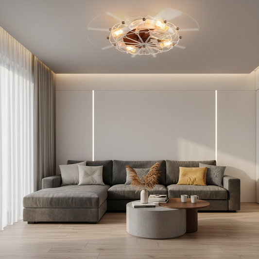20 in Caged Ceiling Fan with Light and Remote, White