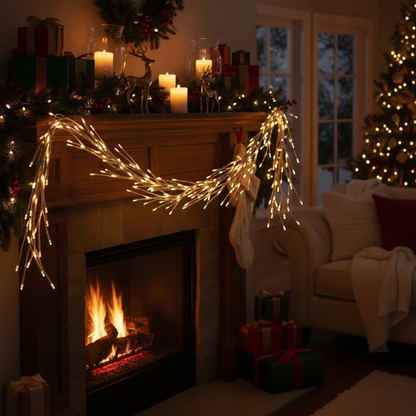 7.87 ft Lighted Birch Garland, 144 LED Warm White
