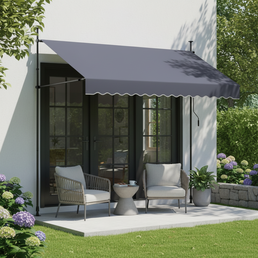 118 in Manual Retractable Patio Awning, Dark Gray
