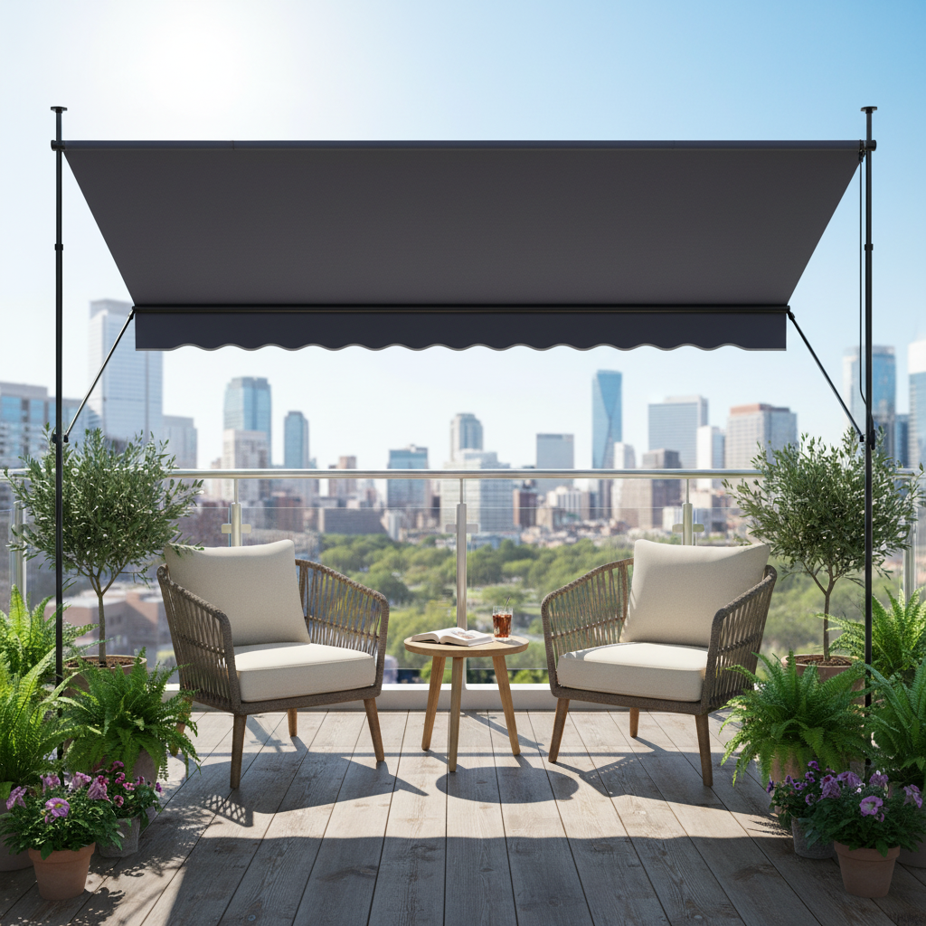 138 in Manual Retractable Patio Awning, Dark Gray
