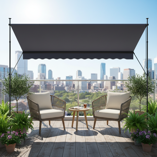 138 in Manual Retractable Patio Awning, Dark Gray
