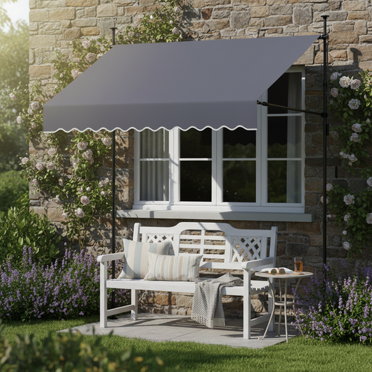 78 in Manual Retractable Patio Awning, Dark Gray
