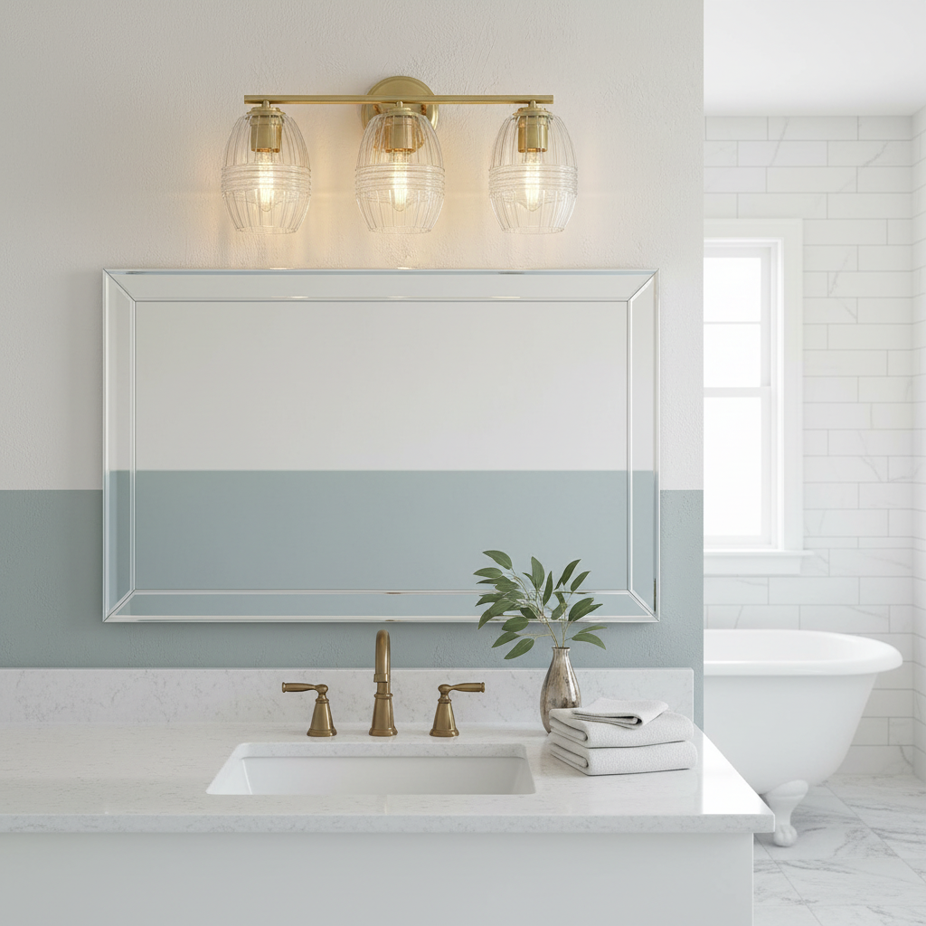 3-Light Clear Glass Vanity Light, Satin Brass