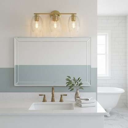 3-Light Clear Glass Vanity Light, Satin Brass