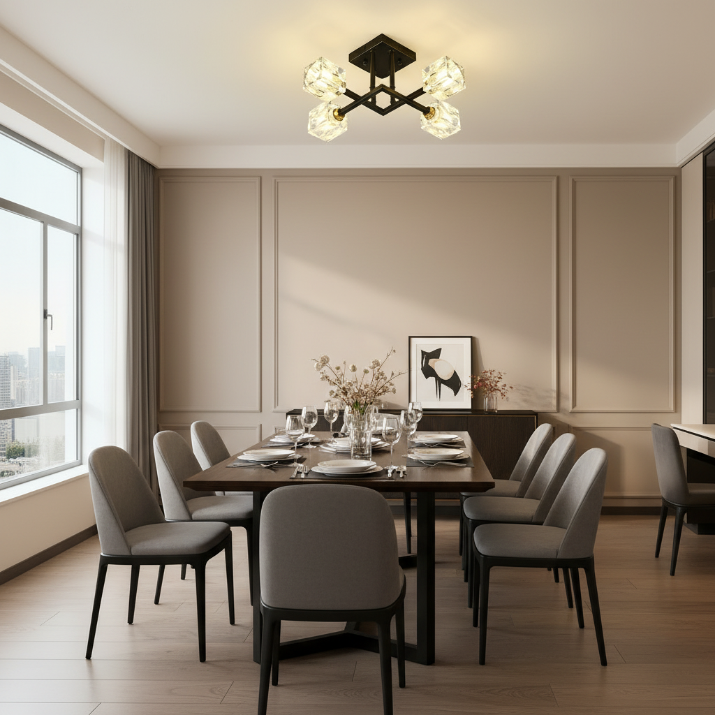4-Light Matte Black Crystal Flush Mount Ceiling Light