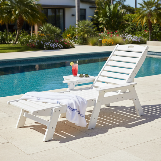 6-Position Adjustable Outdoor Chaise Lounge Chair, White