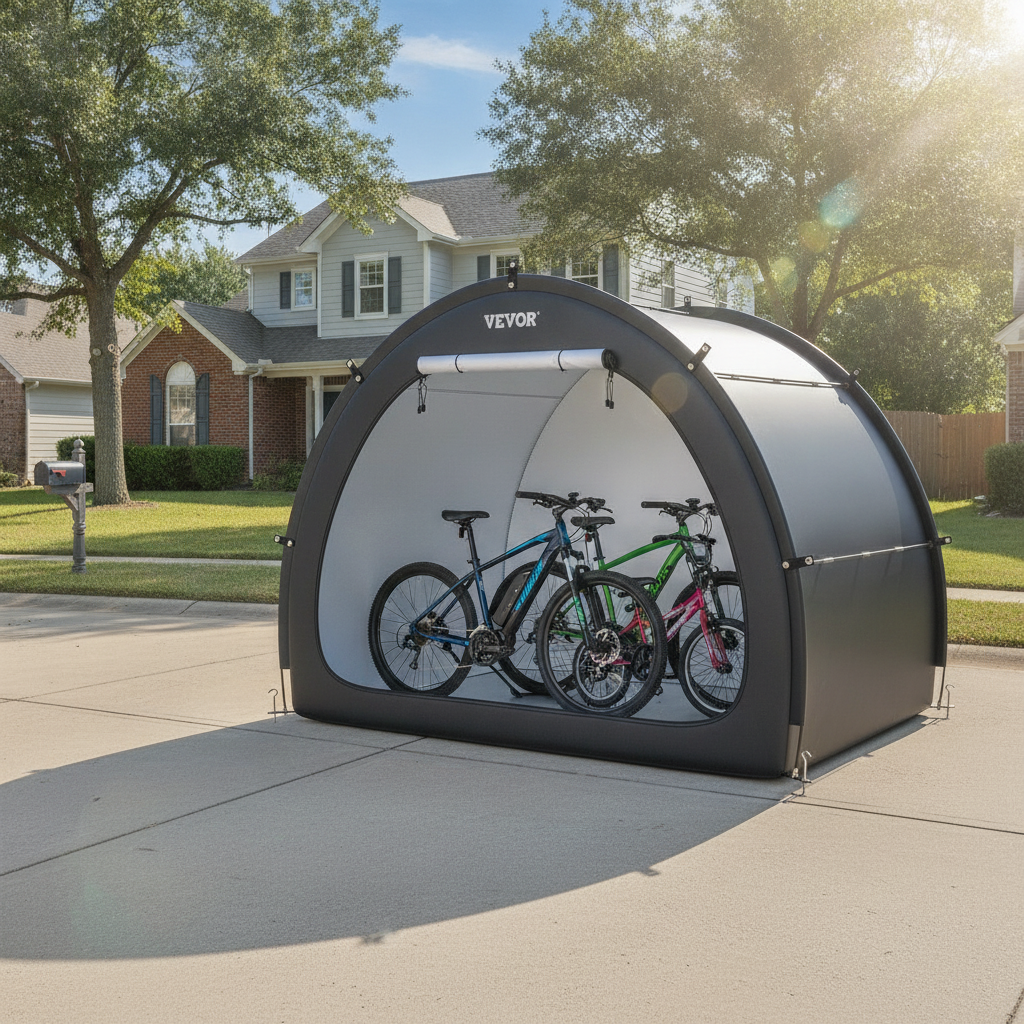Fan Shaped Bike Storage Tent for 4 to 5 Bikes, Black