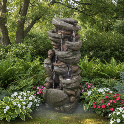 7-Tier Rock-Style Cascading Garden Fountain, 38.98 in