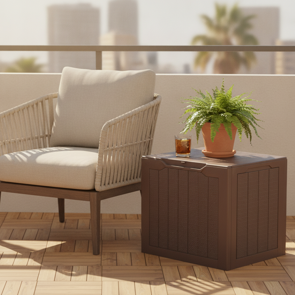 25 Gal Outdoor Deck Box with Lockable Lid, Woven Look