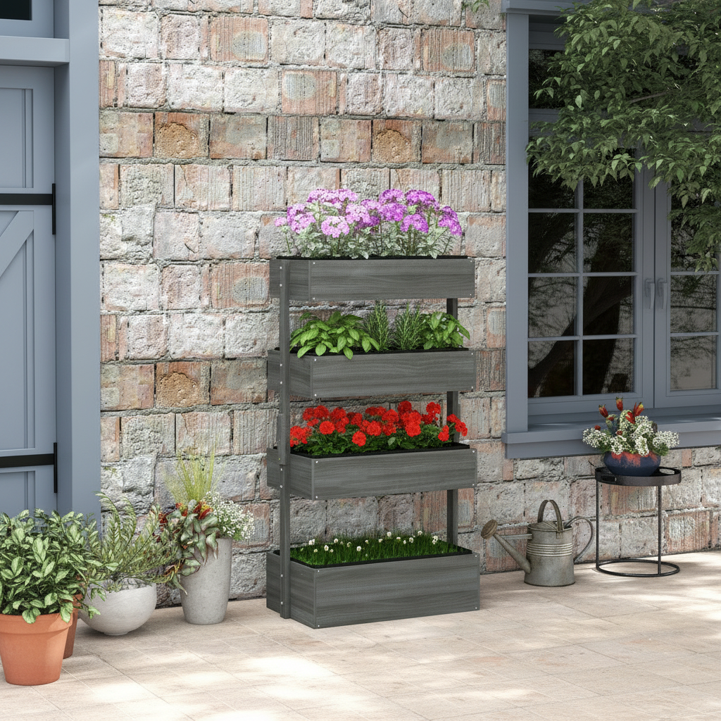 4-Tier Wooden Vertical Garden Planter, 56 in, Gray