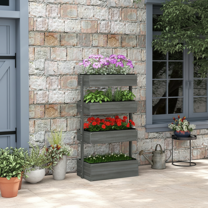 4-Tier Wooden Vertical Garden Planter, 56 in, Gray