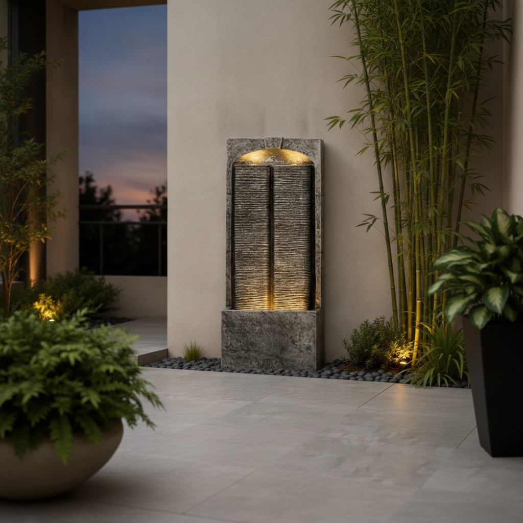 Cascading Water Wall Fountain with LED Lights, 39 in