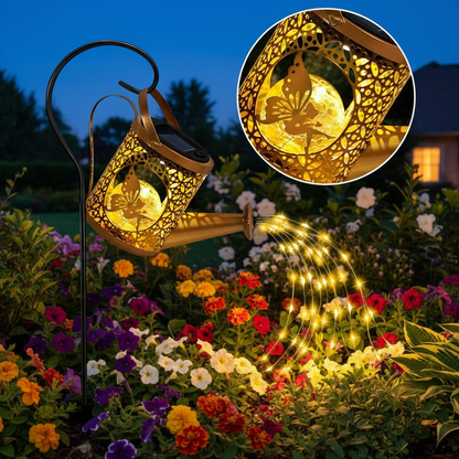 Solar Watering Can Lantern with Shepherd Hook, Bronze