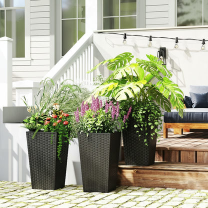 Tall Tapered Rattan-Look Planters, Set of 3, 24 in, Black