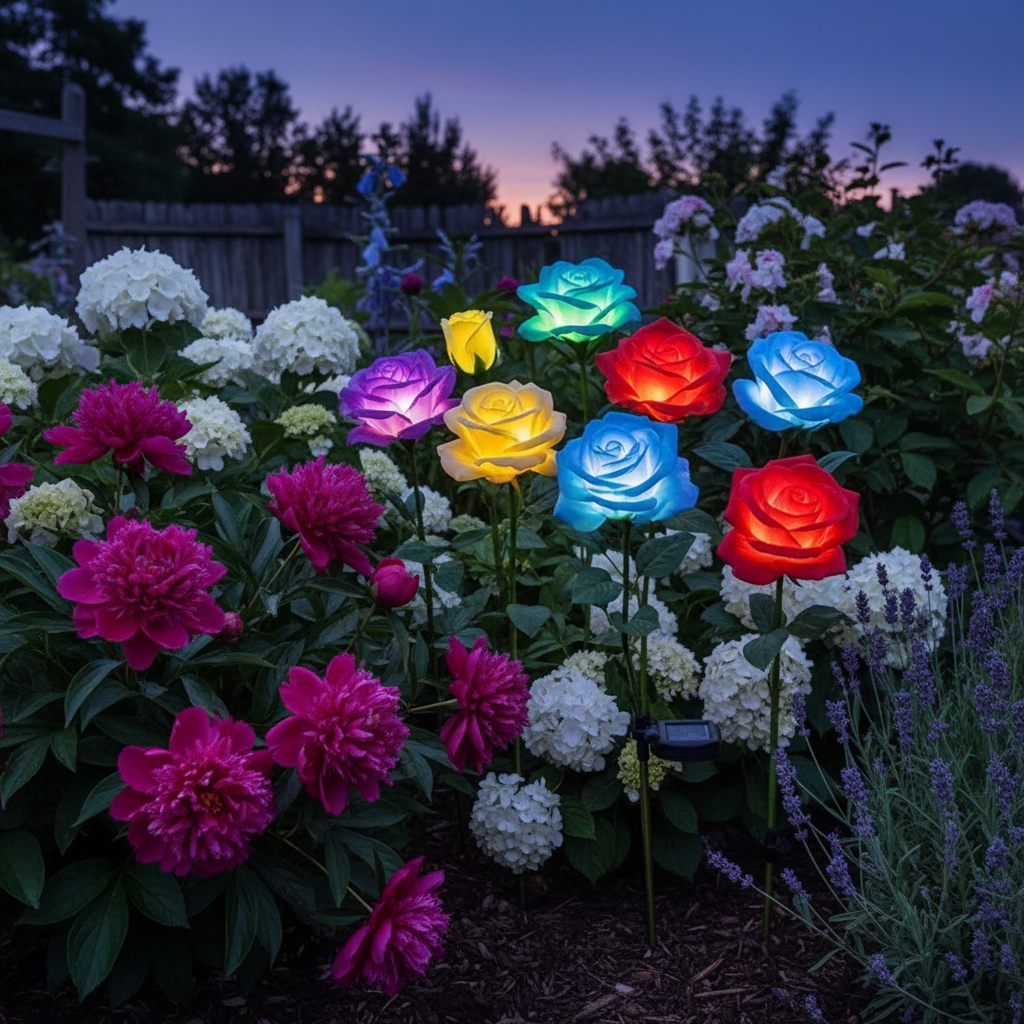 Solar Rose Flower Garden Lights, 4 Pack, Color Changing
