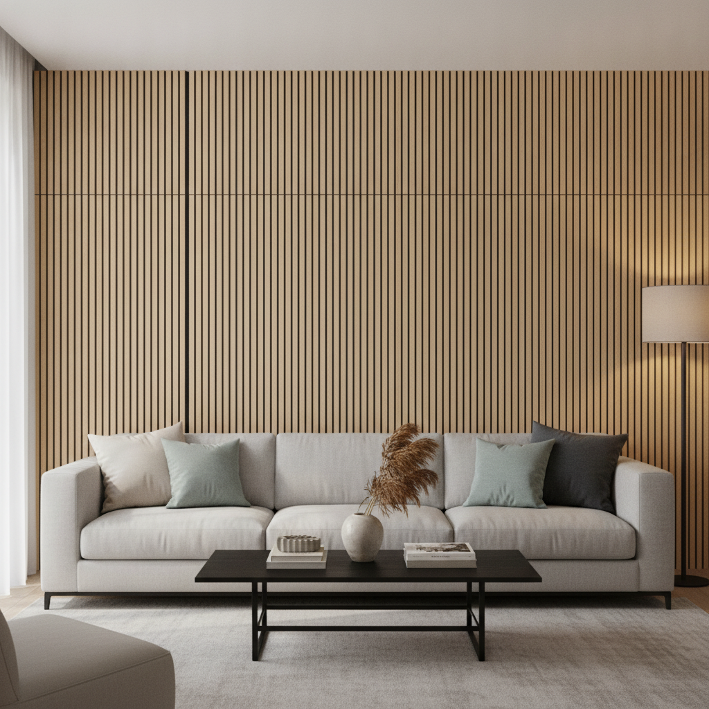 45 in Wood Slat Acoustic Wall Panels, 2 Pack, White Oak