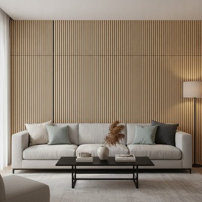 45 in Wood Slat Acoustic Wall Panels, 2 Pack, White Oak