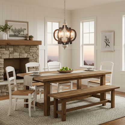 6-Light Wood Chandelier, Cream, 20.5 x 18 x 24 in