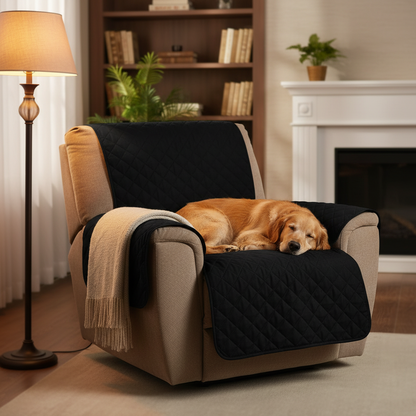Water-Repellent Recliner Cover for Pets, Black, 1 Seater