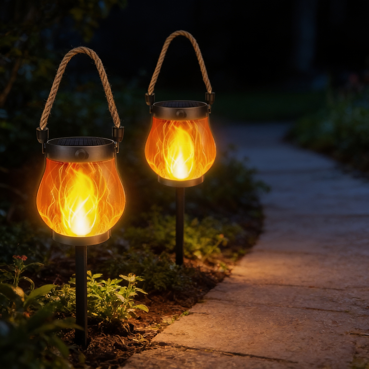 Flickering Flame Garden Lamp with Hemp Rope, Outdoor Decor, 1 to 11 Pack