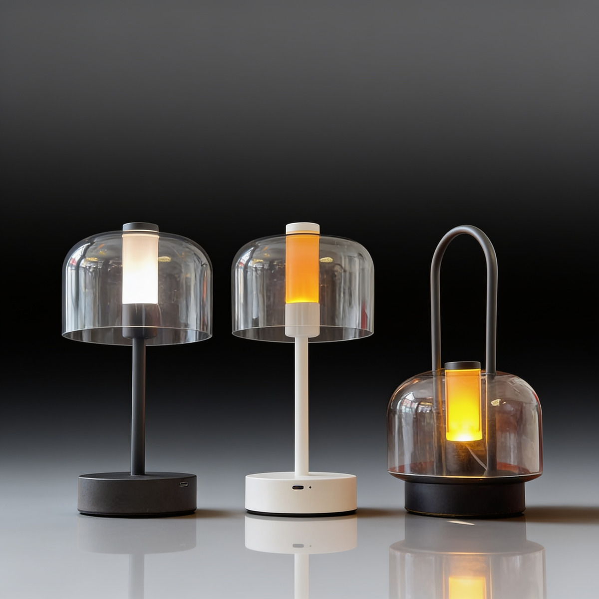 Retro Rechargeable Outdoor Lamp, Nordic Style, Black and White