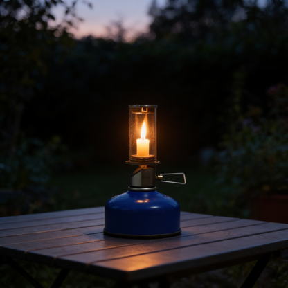 Butane Candle Lantern for Camping, Portable Gas Lamp, Glass Shade