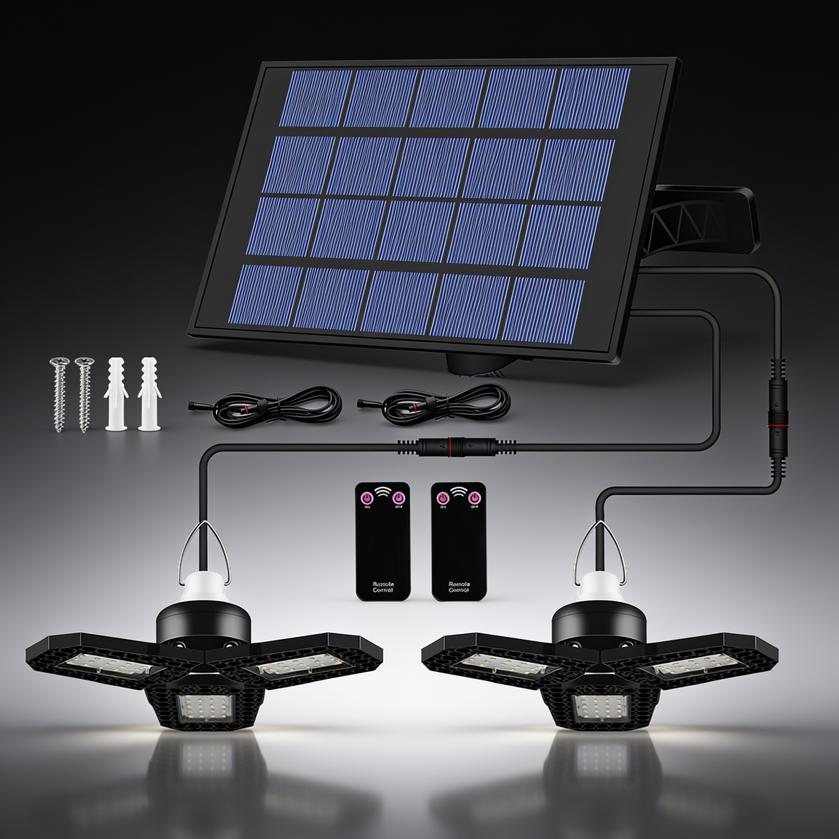 Solar Pendant Light with Sensor, Outdoor Hanging Light, 1 or 2 Heads
