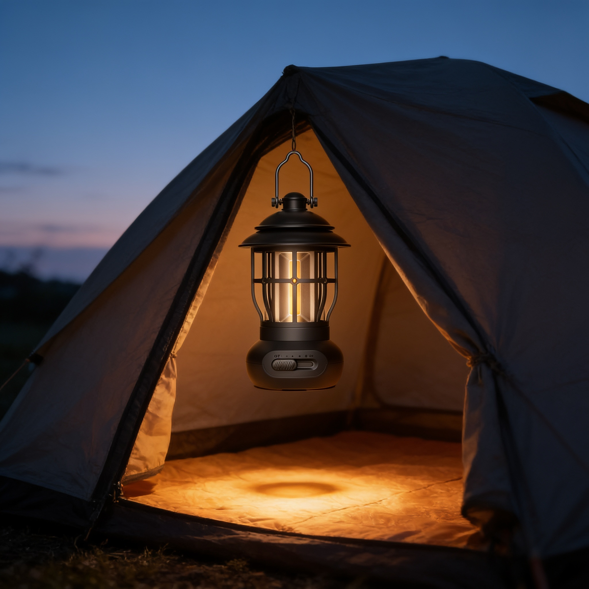 Vintage USB Rechargeable Camping Lantern, LED Tent Light, Black