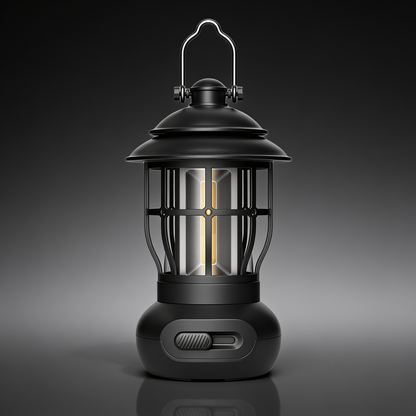 Vintage USB Rechargeable Camping Lantern, LED Tent Light, Black