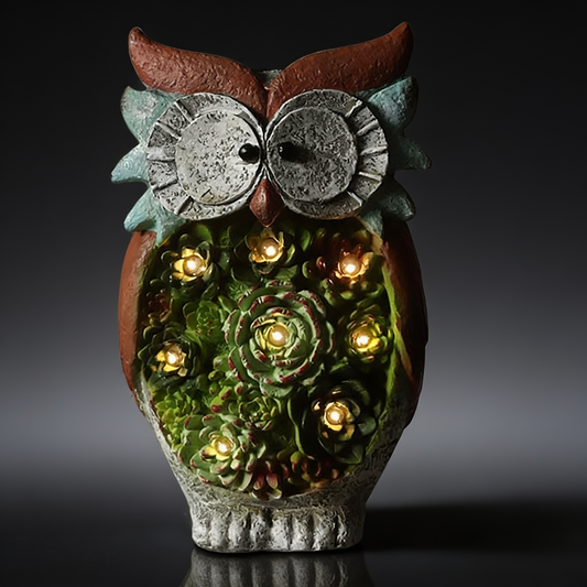Solar Owl Garden Decor with LED Light, Resin Outdoor Ornament