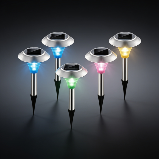 Solar Pathway Lights, 4 Pack, Color Changing LED, Stainless Steel