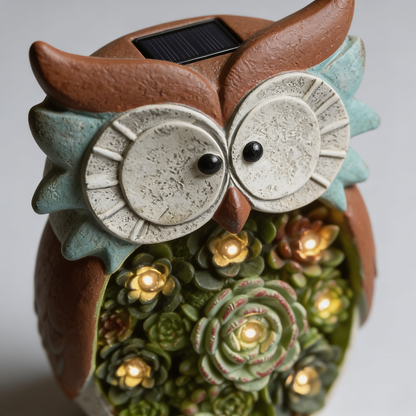 Solar Owl Garden Decor with LED Light, Resin Outdoor Ornament