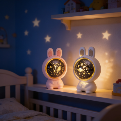 Rabbit Star Projector Night Light, USB Rechargeable, Pink or White