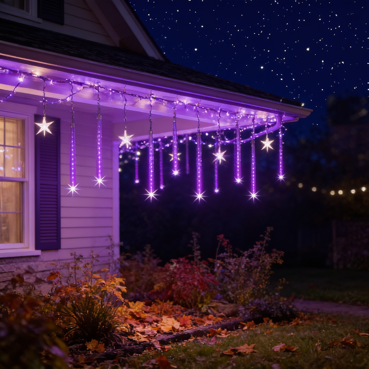Purple Meteor Shower Lights, 192 LED Falling Rain Lights, IP65