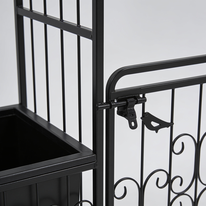 Iron Garden Arbor Arch with Gate and Planter, Black