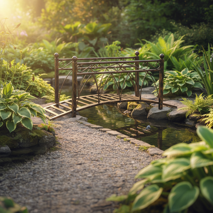3.3 ft Arched Metal Garden Bridge with Handrails, Bronze
