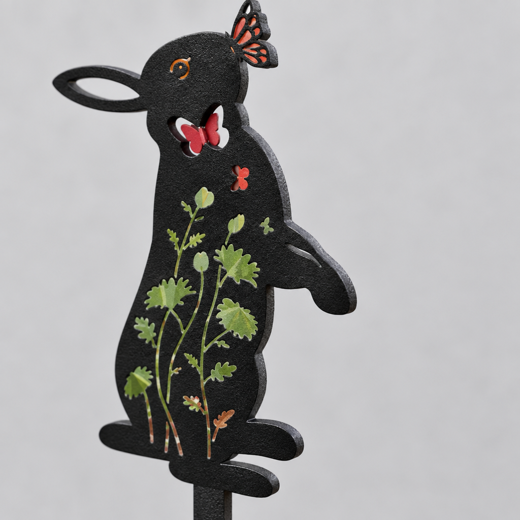 Metal Rabbit Garden Stake and Wall Sculpture
