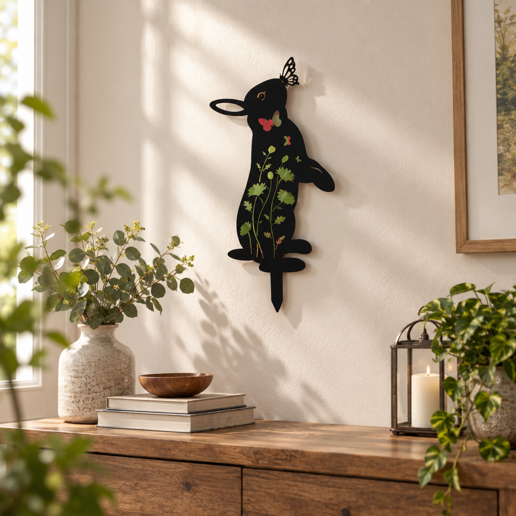 Metal Rabbit Garden Stake and Wall Sculpture