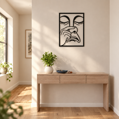 Nose-Pinch Metal Wall Sculpture, Single Piece Iron Art